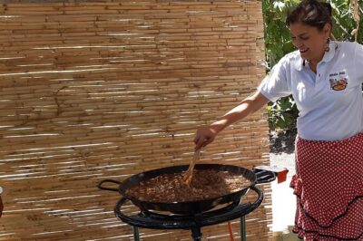 Chefcooking Paella from our Andalusian Grandmother at a Family Farm - Lunch Pace: Eating While You Learn, Then Switching to Dessert